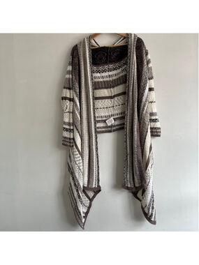 Billabong Brown & White Striped Knit Cardigan M